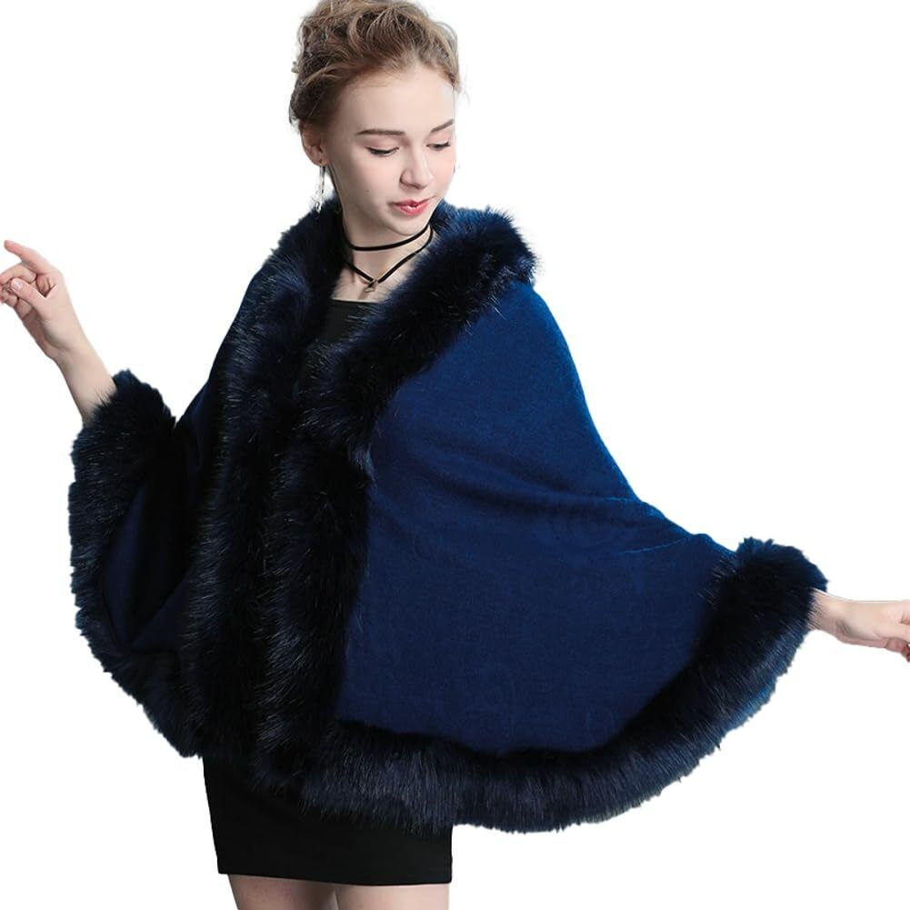 9537 Bridal Faux Fur Shawl For Women Casual Black Wrap Stole Winter